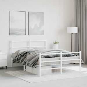 Kovinski posteljni okvir z vzglavjem in vznožjem bel 140x190 cm