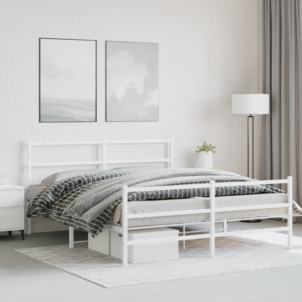 Sengeramme Med Sengegavl Metal - Hvid / med hovedgærde og fodgærde / 150 x 200 cm