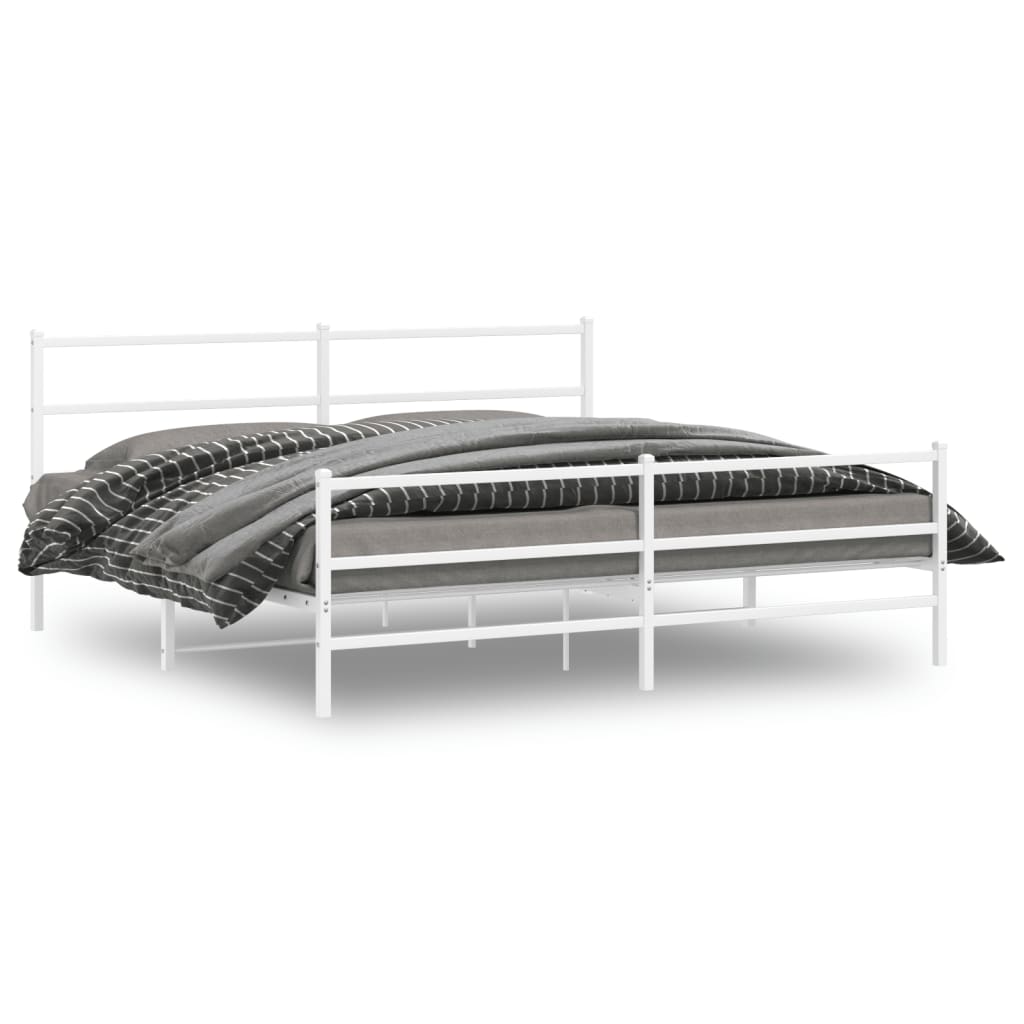 vidaXL Cadru pat metalic cu tăblie de cap/picioare , alb, 193x203 cm