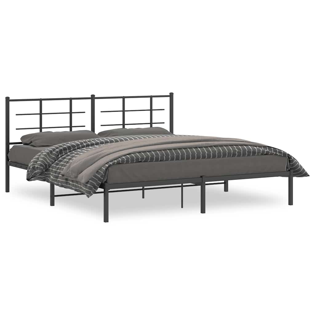 vidaXL Bedframe met hoofdbord metaal zwart 180x200 cm, foto 3