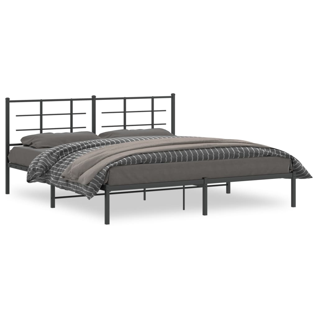 Kovový rám postele s čelem černý 180 x 200 cm