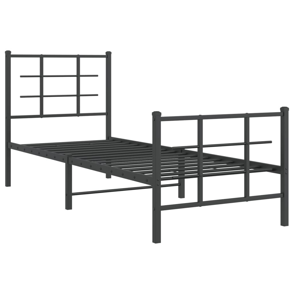 vidaXL Bedframe met hoofd- en voeteneinde metaal zwart 75x190 cm afbeelding