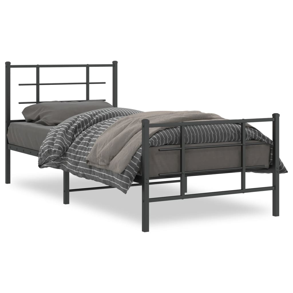 vidaXL Kovový rám postele s hlavovým a nožním čelem černý 90 x 200 cm
