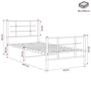 Kovový rám postele s hlavovým a nožním čelem černý 90 x 200 cm - obrázek 10