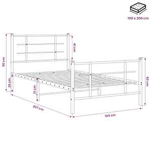 Kovový rám postele s hlavovým a nožním čelem černý 100 x 200 cm - obrázek 10