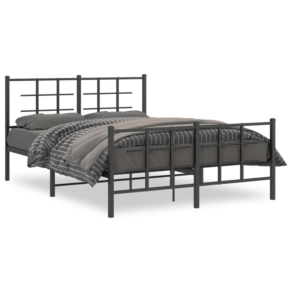 Kovový rám postele s hlavovým a nožním čelem černý 135 x 190 cm