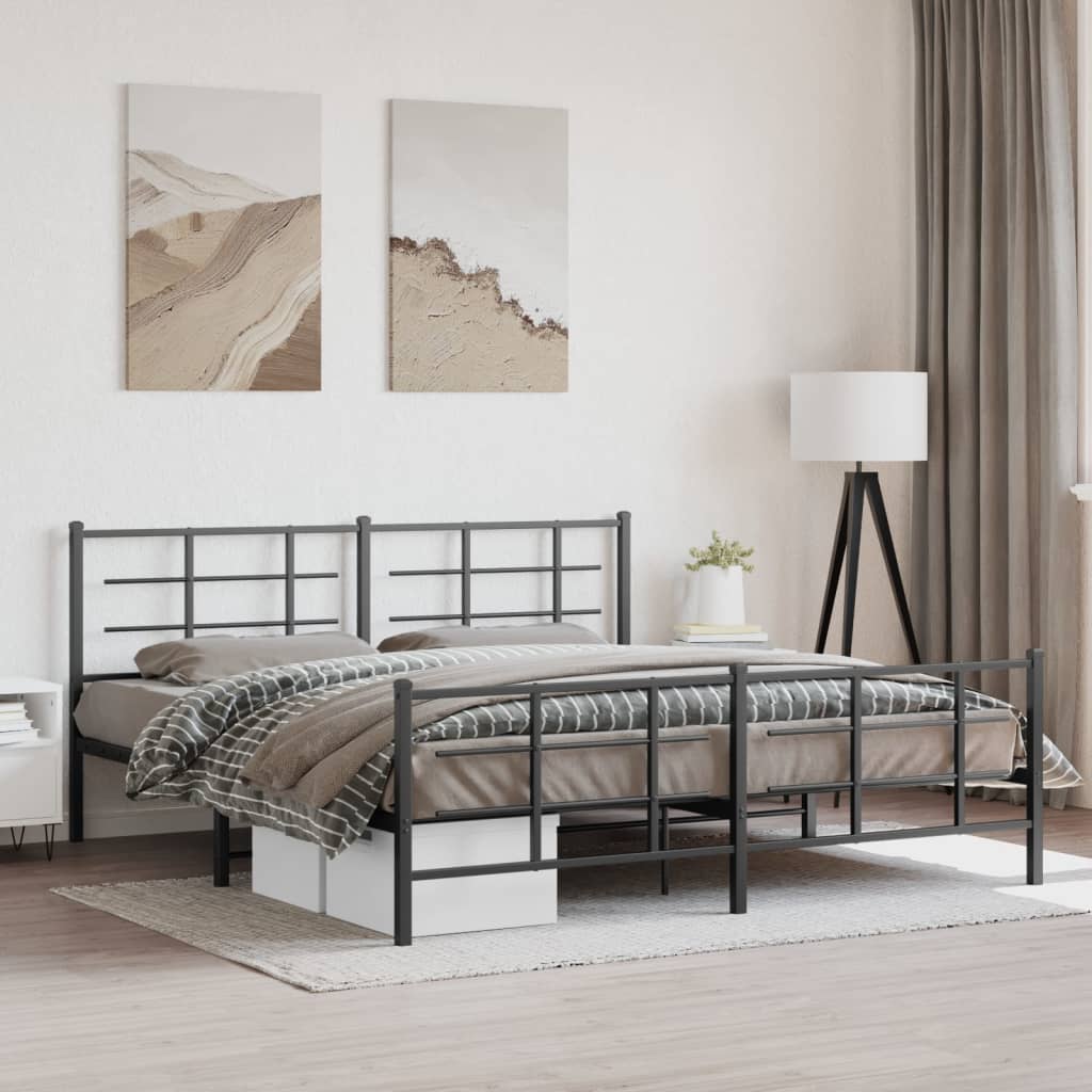 vidaXL Cadru pat fără saltea, tăblie de picioare negru 180x200cm metal