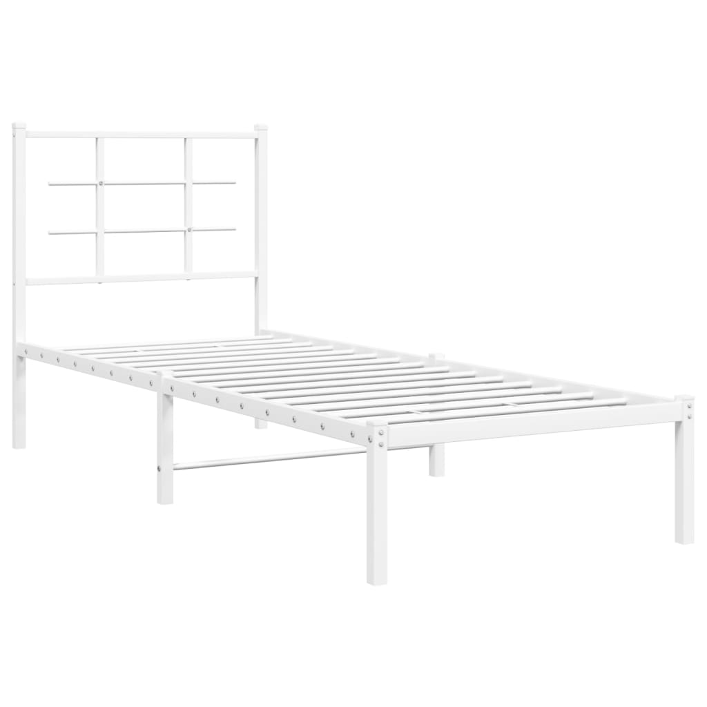 vidaXL Bedframe met hoofdbord zonder matras metaal wit 75x190 cm afbeelding