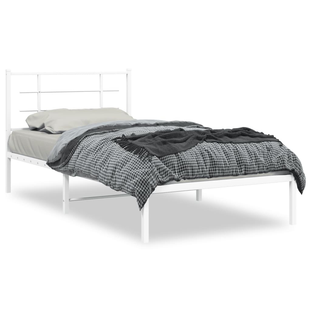 vidaXL Kovový rám postele s čelem bílý 100 x 200 cm