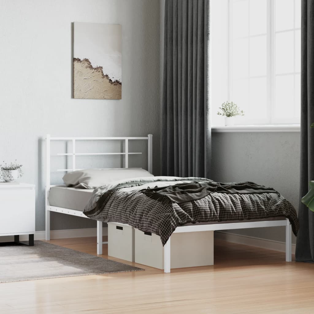 Photos - Bed VidaXL Metal  Frame with Headboard White 107x203 cm 