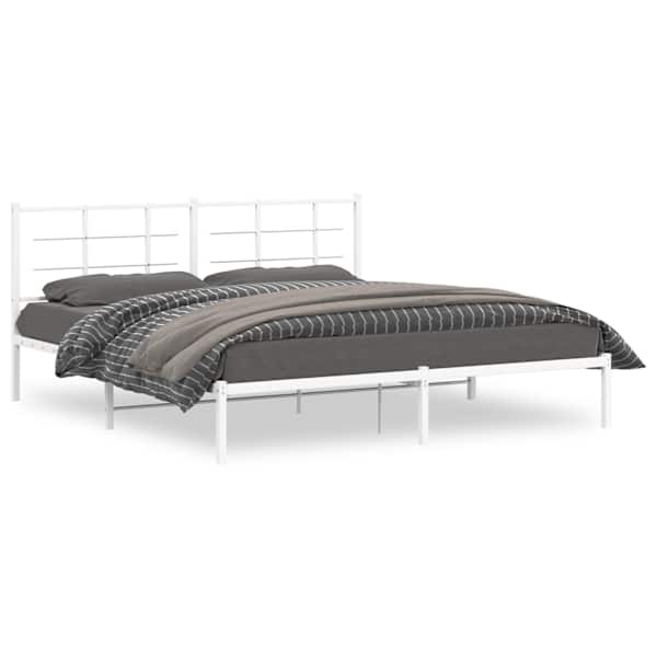 vidaXL metallist voodiraam peatsiga, valge, 183x213 cm