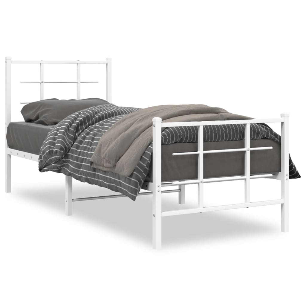 vidaXL Kovový rám postele s hlavovým a nožním čelem bílý 75 x 190 cm