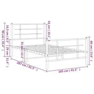 Kovový rám postele s hlavovým a nožním čelem bílý 100 x 200 cm - obrázek 10