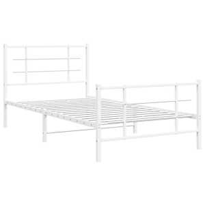 Kovový rám postele s hlavovým a nožním čelem bílý 107 x 203 cm - obrázek 3