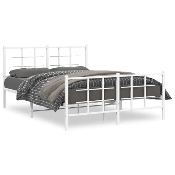 vidaXL metallist voodiraam peatsi ja jalutsiga, valge, 135 x 190 cm