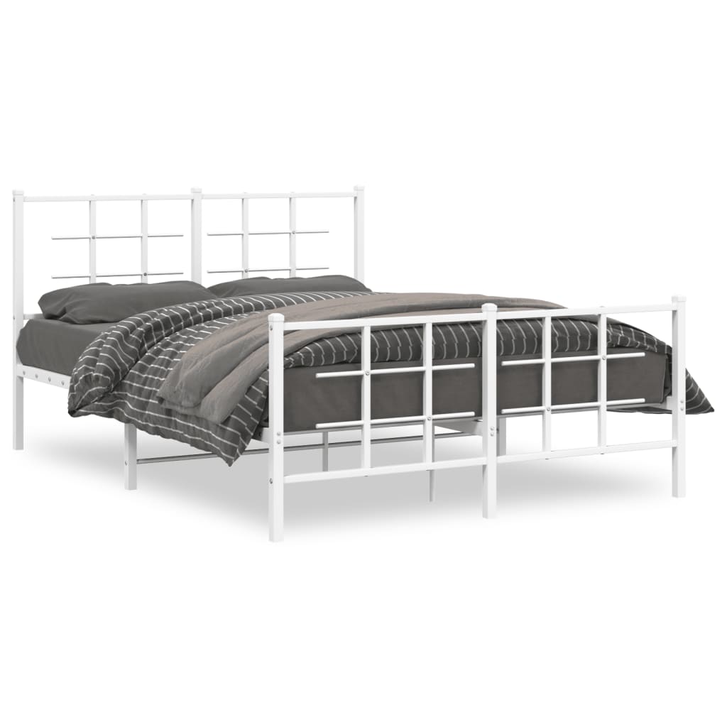 Kovový rám postele s hlavovým a nožním čelem bílý 135 x 190 cm