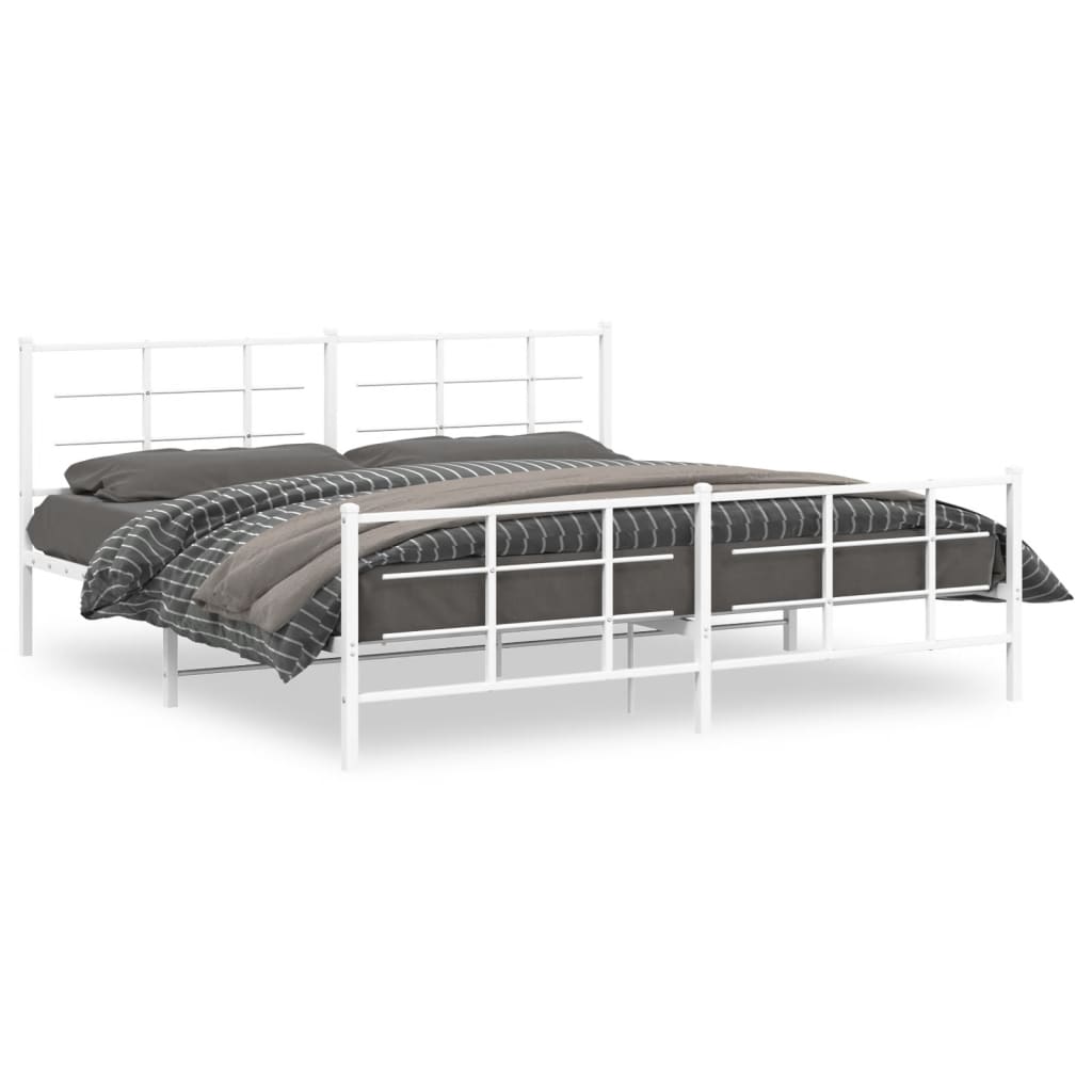 vidaXL Cadru de pat metalic cu tăblie de cap/picioare, alb, 193x203 cm