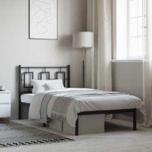 Kovinski posteljni okvir z vzglavjem črn 90x190 cm