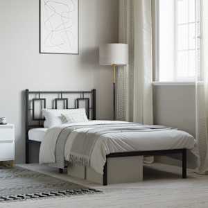 Kovinski posteljni okvir z vzglavjem črn 90x200 cm