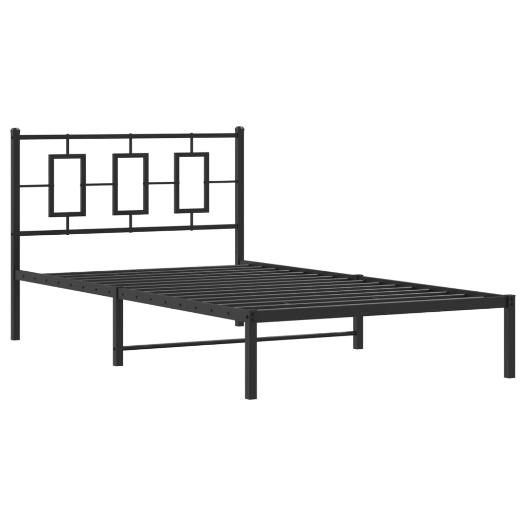 vidaXL Bedframe met hoofdbord metaal zwart 107x203 cm, foto 2