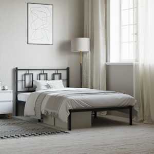 Kovinski posteljni okvir z vzglavjem črn 107x203 cm