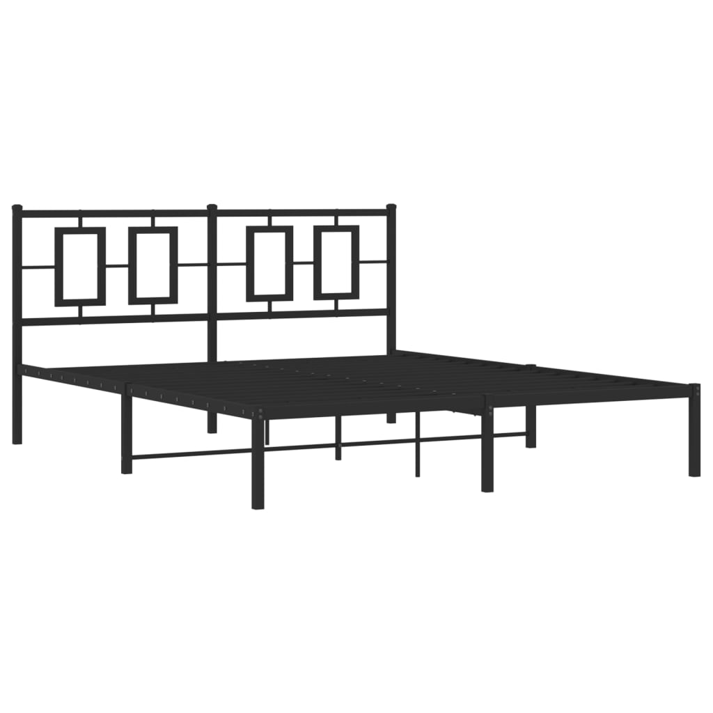 Image of vidaXL Metal Bed Frame with Headboard Black 150x200 cm King Size King Size