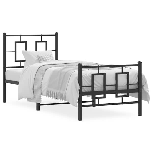 vidaXL metallist voodiraam peatsi ja jalutsiga, must, 75 x 190 cm