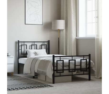 vidaXL Cadre de lit m&eacute;tal sans matelas avec pied de lit noir 90x190 cm