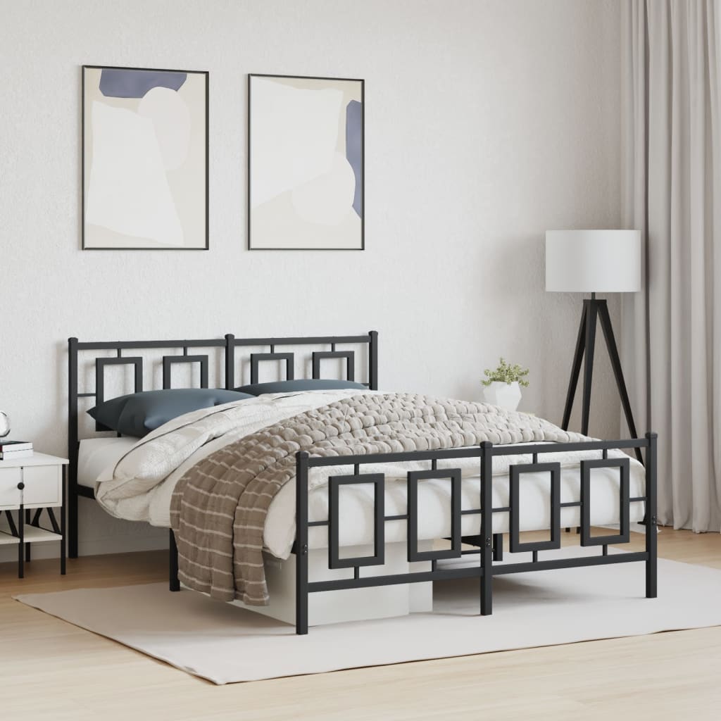 Sengeramme Uden Madras Med Fodgærde - Sort / med hovedgærde og fodgærde / 135 x 190 cm