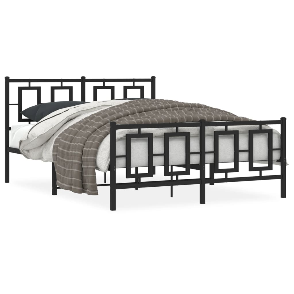 Kovový rám postele s hlavovým a nožním čelem černý 140 x 200 cm