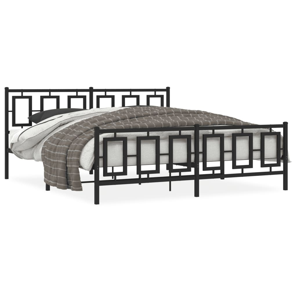Kovový rám postele s hlavovým a nožním čelem černý 183 x 213 cm