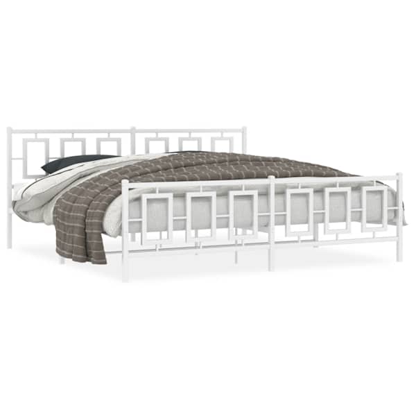 vidaXL metallist voodiraam peatsi ja jalutsiga, valge, 200 x 200 cm