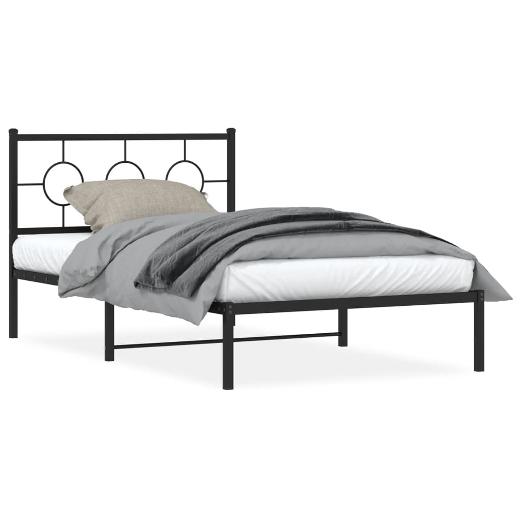 vidaXL Bedframe met hoofdbord metaal zwart 107x203 cm, foto 3