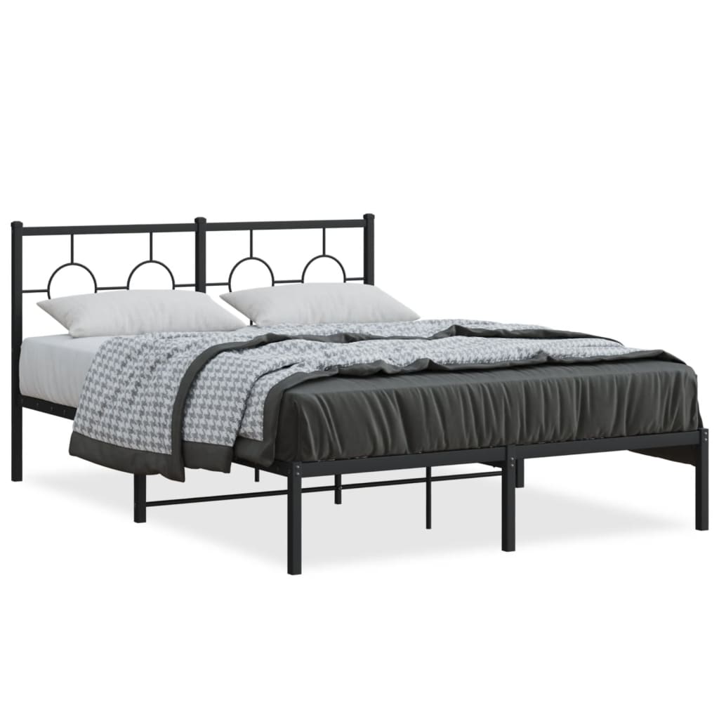 vidaXL Bedframe met hoofdbord metaal zwart 135x190 cm, foto 3