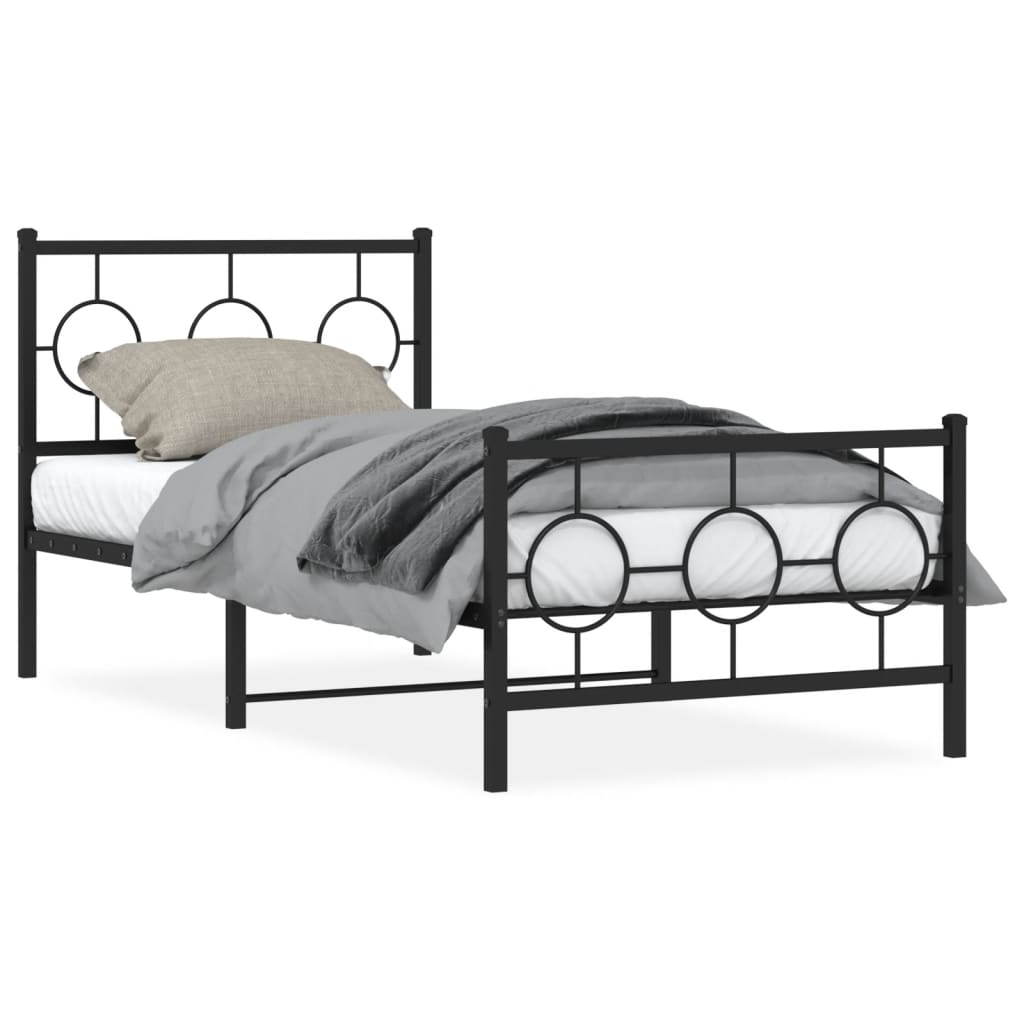 vidaXL Kovový rám postele s hlavovým a nožním čelem černý 90 x 200 cm