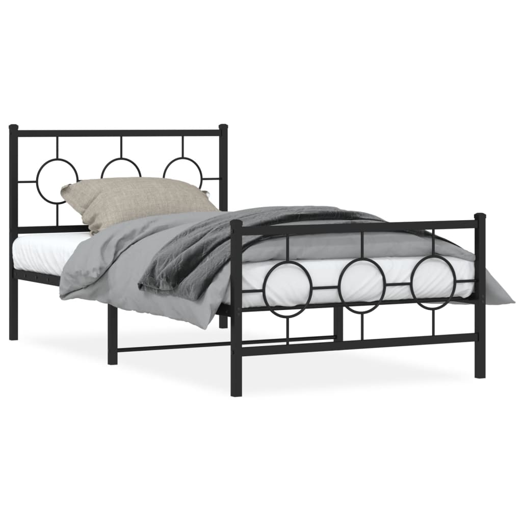 vidaXL Metal Bed Frame without Mattress with Footboard Black 39.4"x78.7"