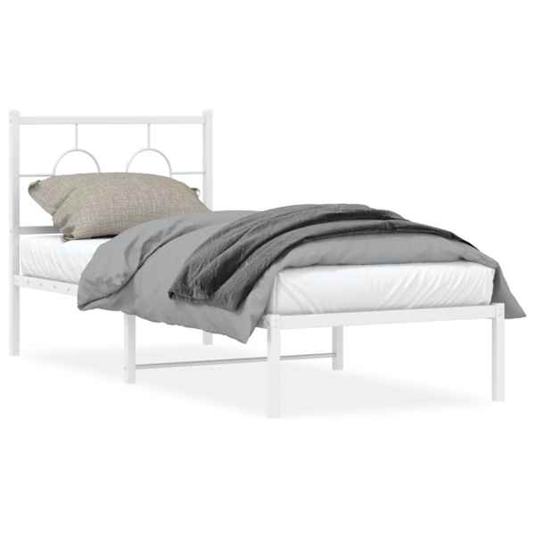 vidaXL metallist voodiraam peatsiga, ilma madratsita, valge, 75x190 cm