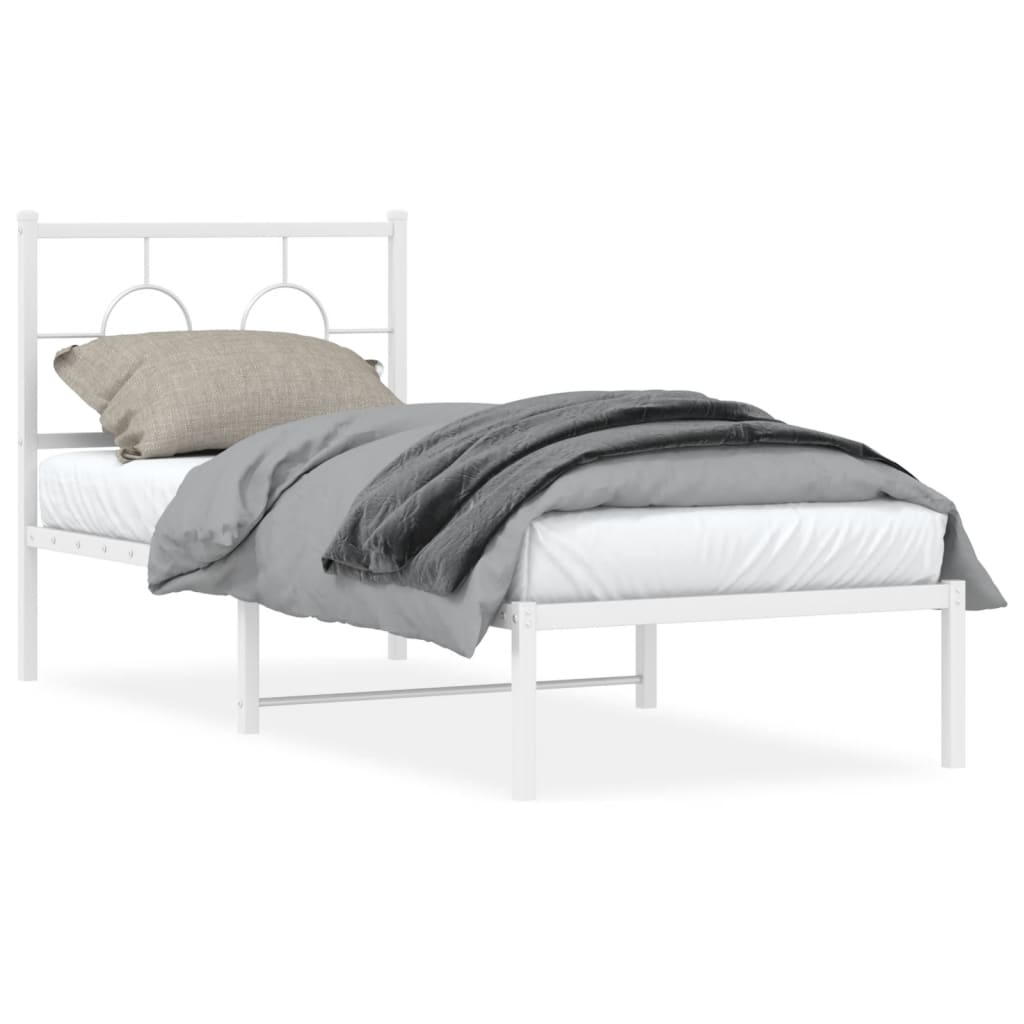 vidaXL Kovový rám postele bez matrace s čelem bílý 75 x 190 cm