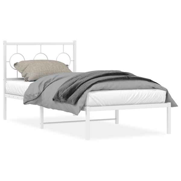 vidaXL metallist voodiraam peatsiga, valge, 90 x 200 cm