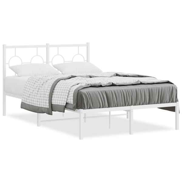vidaXL metallist voodiraam peatsiga, valge, 120x190 cm