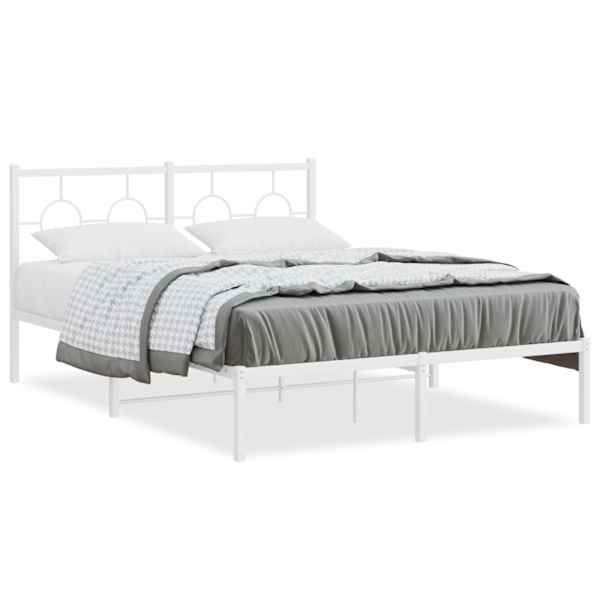 vidaXL metallist voodiraam peatsiga, valge, 135x190 cm