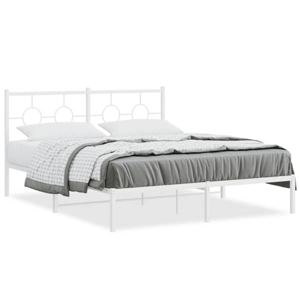 vidaXL metallist voodiraam peatsiga, valge, 160x200 cm