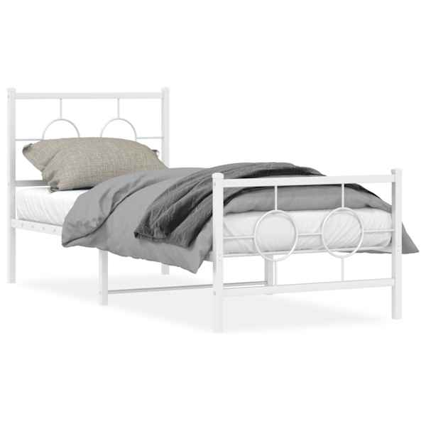 vidaXL metallist voodiraam peatsi ja jalutsiga, valge, 80 x 200 cm
