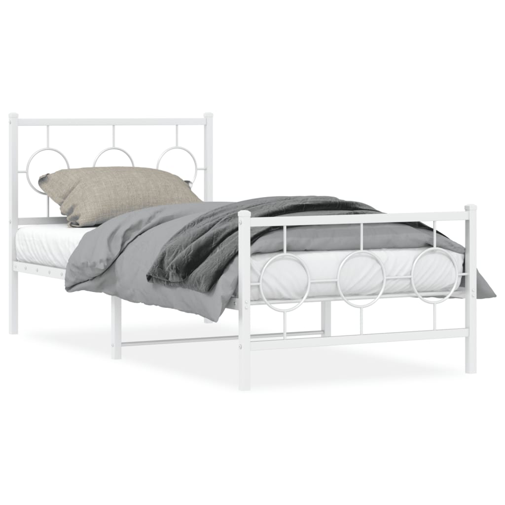 vidaXL Bedframe met hoofd- en voeteneinde metaal wit 90x190 cm, foto 3