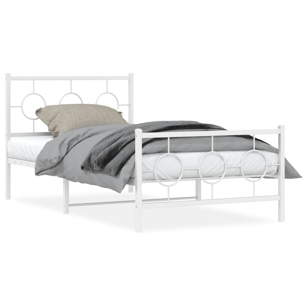 vidaXL Bedframe met hoofd- en voeteneinde metaal wit 100x190 cm, foto 3