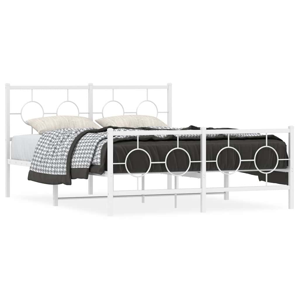vidaXL Bedframe met hoofd- en voeteneinde metaal wit 140x200 cm, foto 3