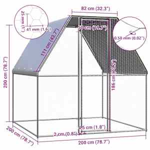 Klec pro kuřata stříbrná a šedá 2 x 2 x 2 m pozinkovaná ocel - obrázek 5