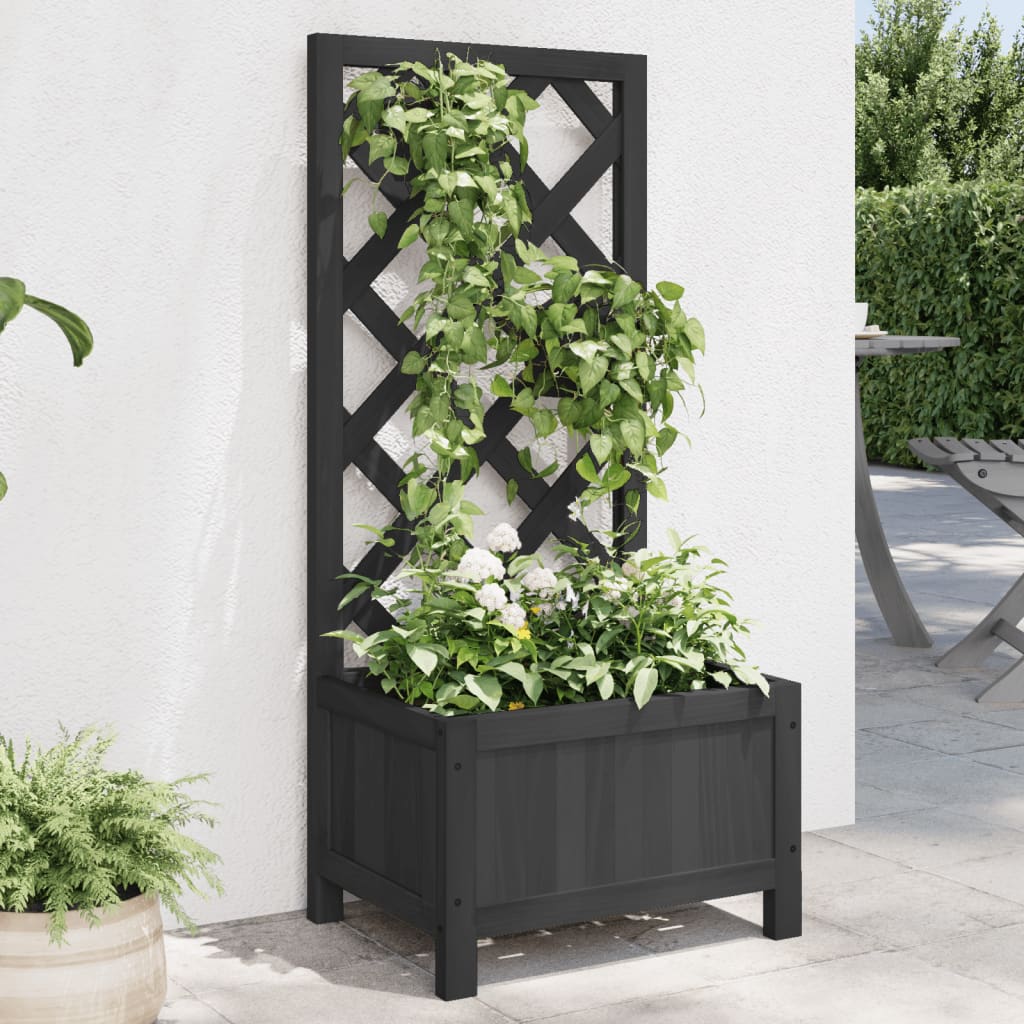 vidaXL plantekasse med espalier massivt grantræ sort