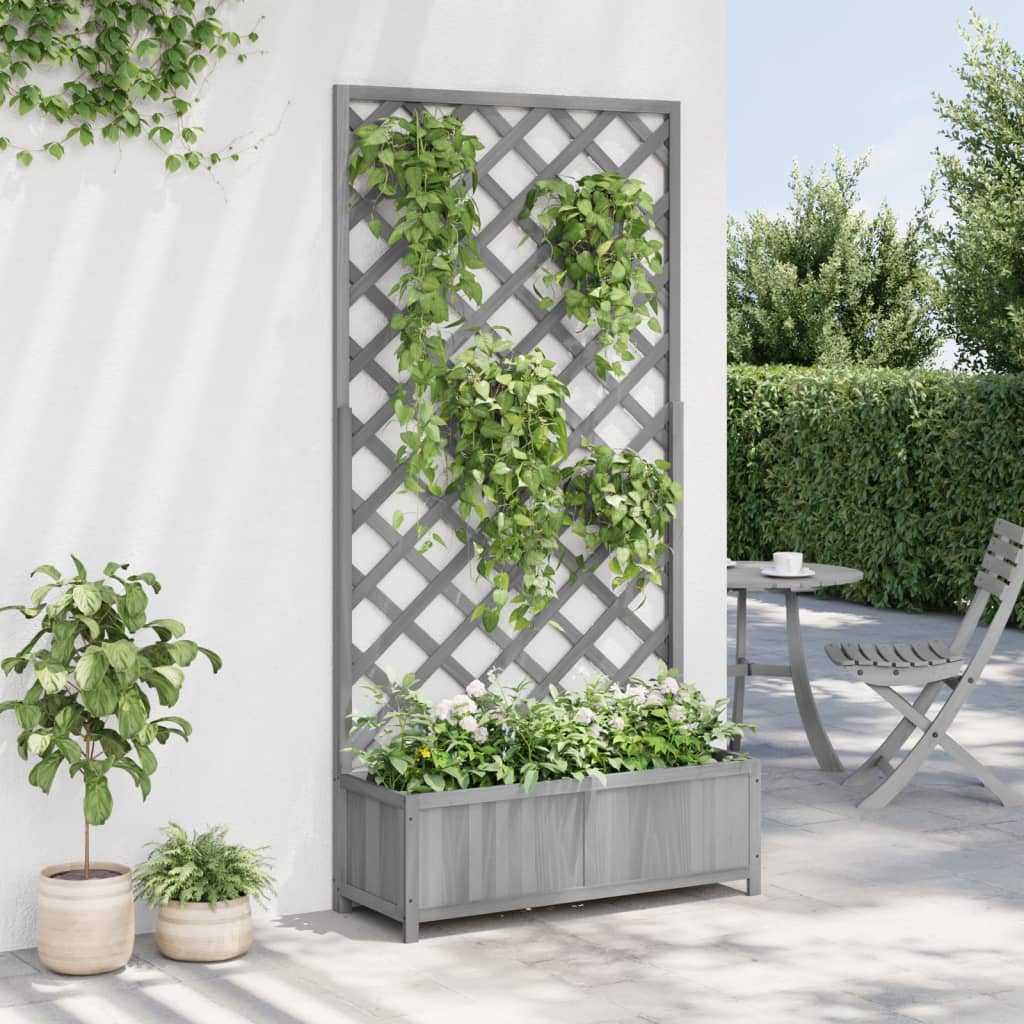 vidaXL Plantenbak met latwerk massief vurenhout grijs afbeelding