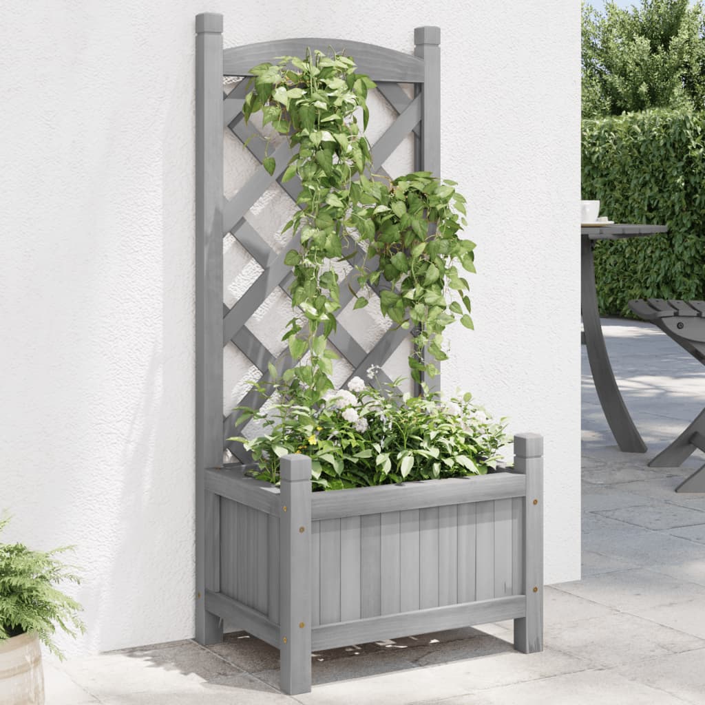 vidaXL plantekasse med espalier massivt grantræ grå